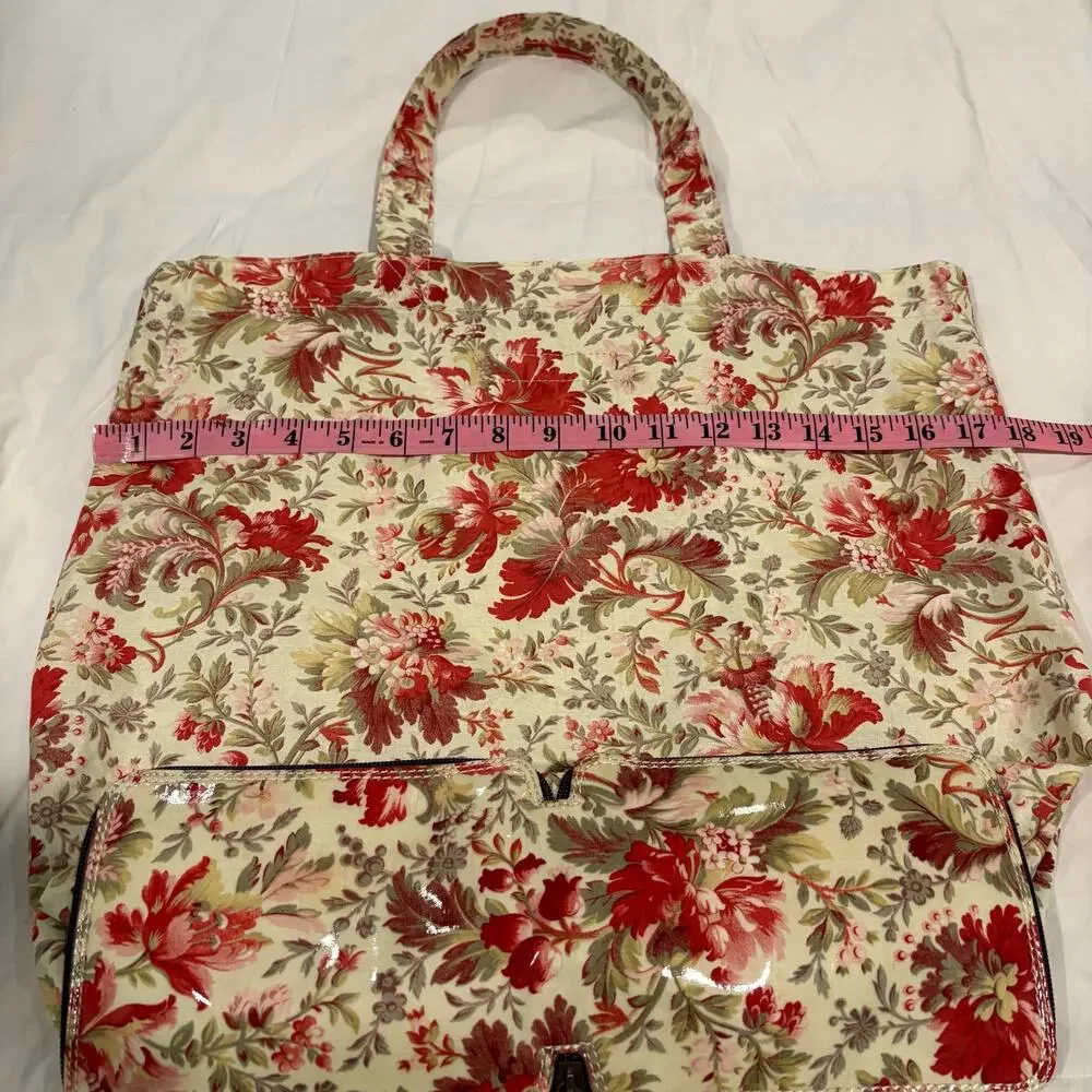 ANNA GRIFFIN Floral Tote Cream/Red/Pink/Taupe Sz OS Compactable Zippered Pouch